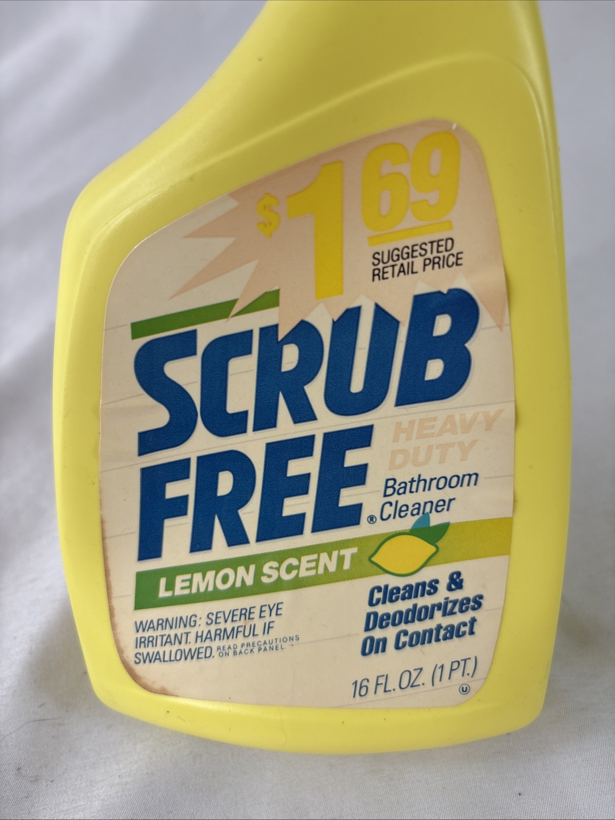 Vtg Scrub Free Lemon Scent Bathroom Cleaner 16 Fl Oz Prop Yellow Bottle 70% Full