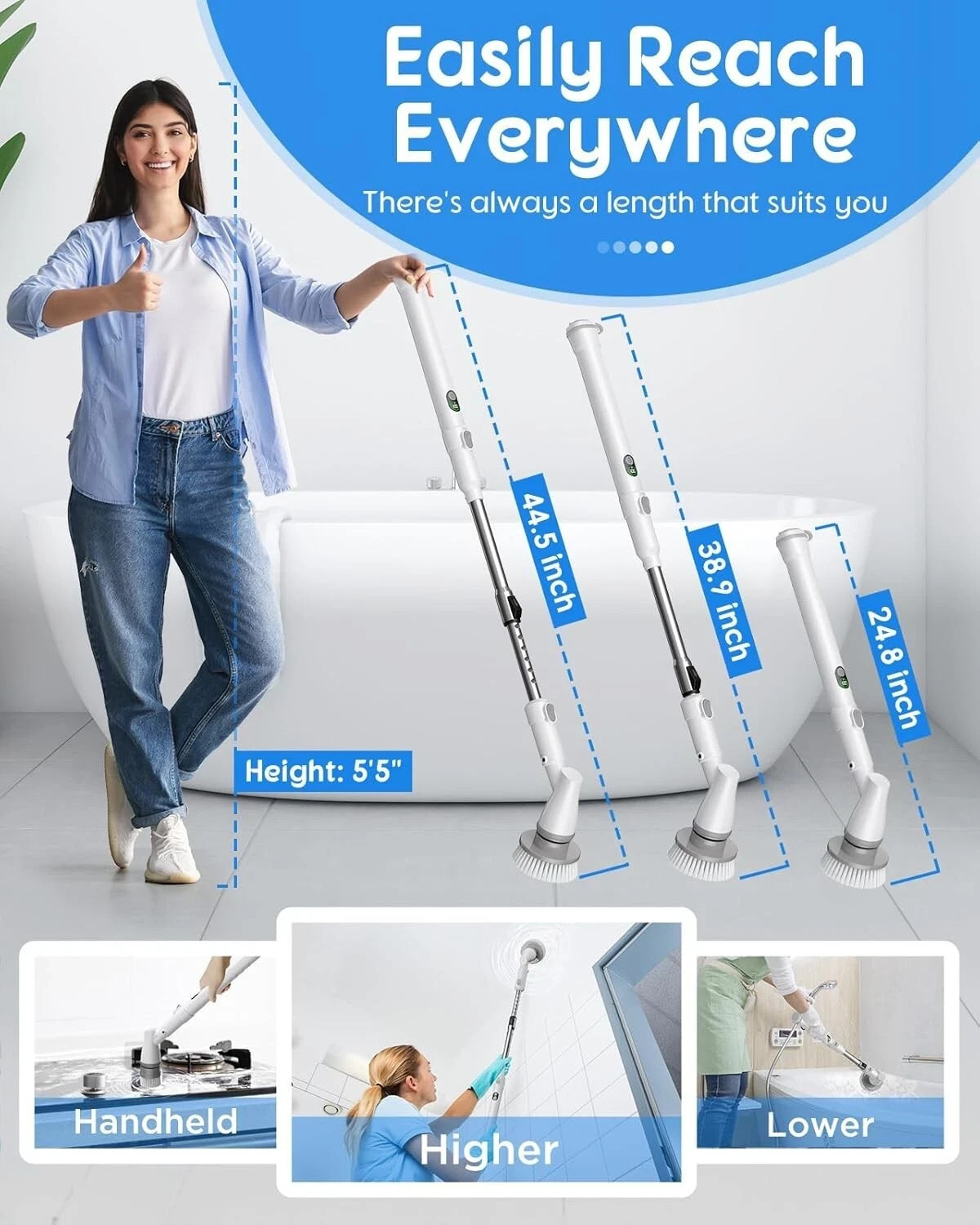 Electric Spin Scrubber with Big Display Fast Charging Cordless Cleaning Brush