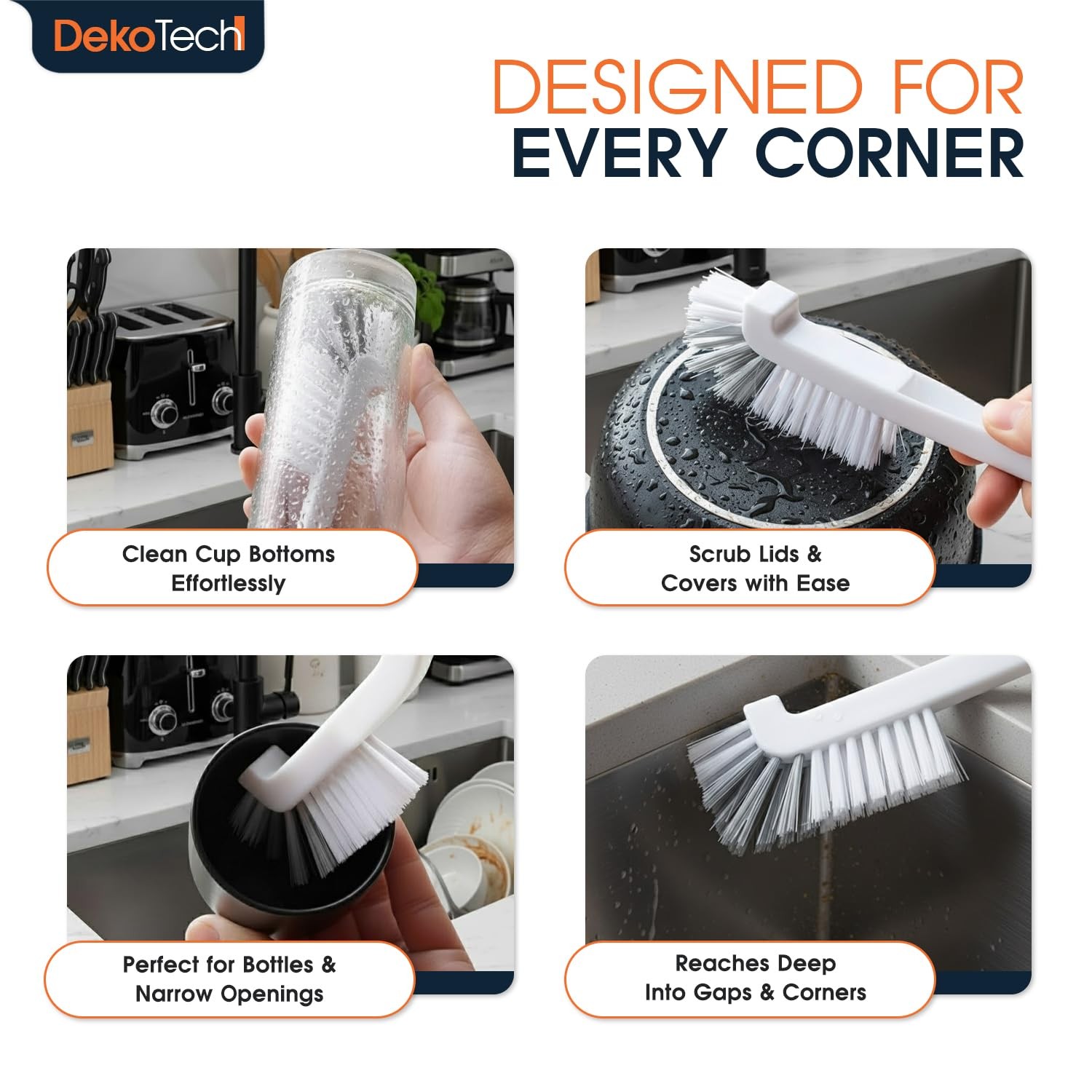 Cleaning Brush for Kitchen and Bathroom – Stiff Bristle Scrub Brush for Bottl…