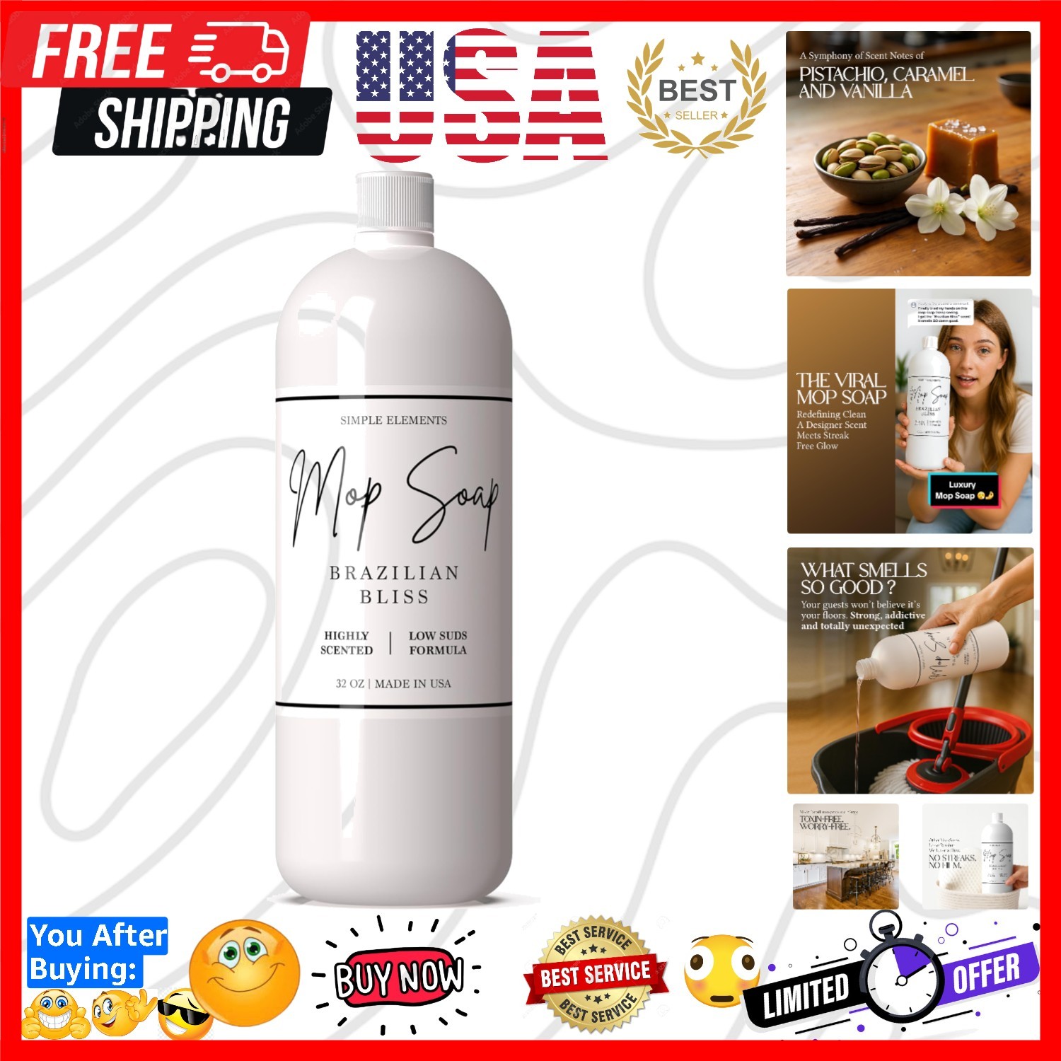 Mop Soap Highly Scented Fragrance, Long Lasting Luxury Floor Cleaner for Hard…
