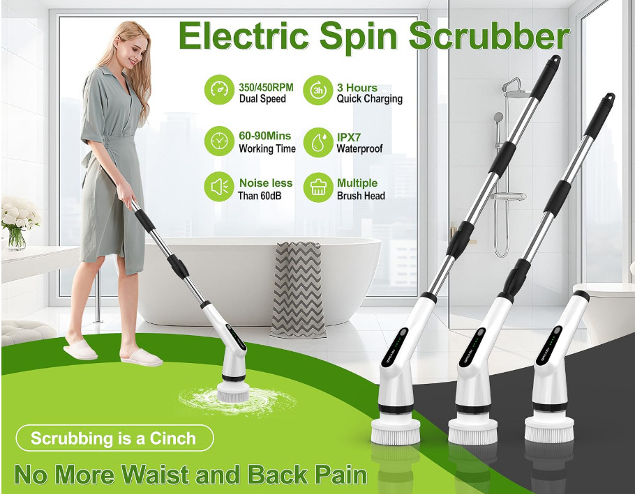 Electric Cordless Spin Scrubber Brush for Persons with Arthritis and Back Pain