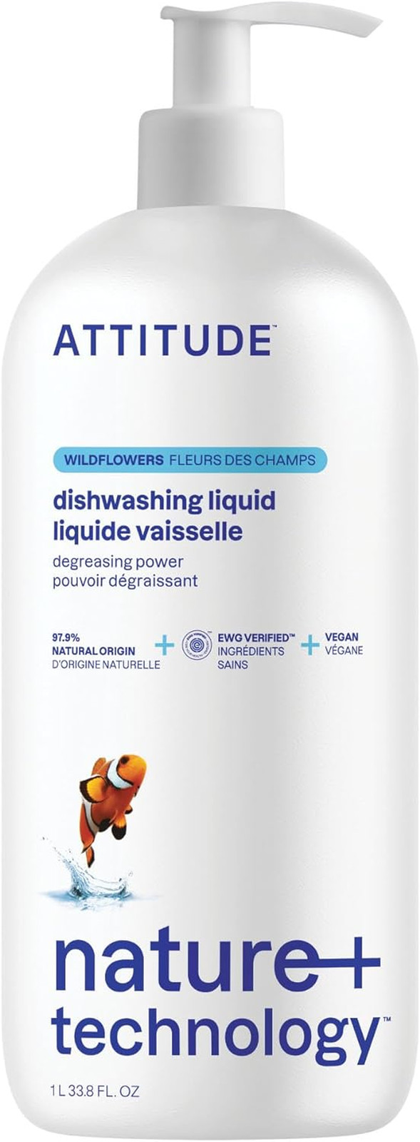 ATTITUDE Dish Soap, EWG Verified, Plant-Based & Vegan Dishwashing Liquid