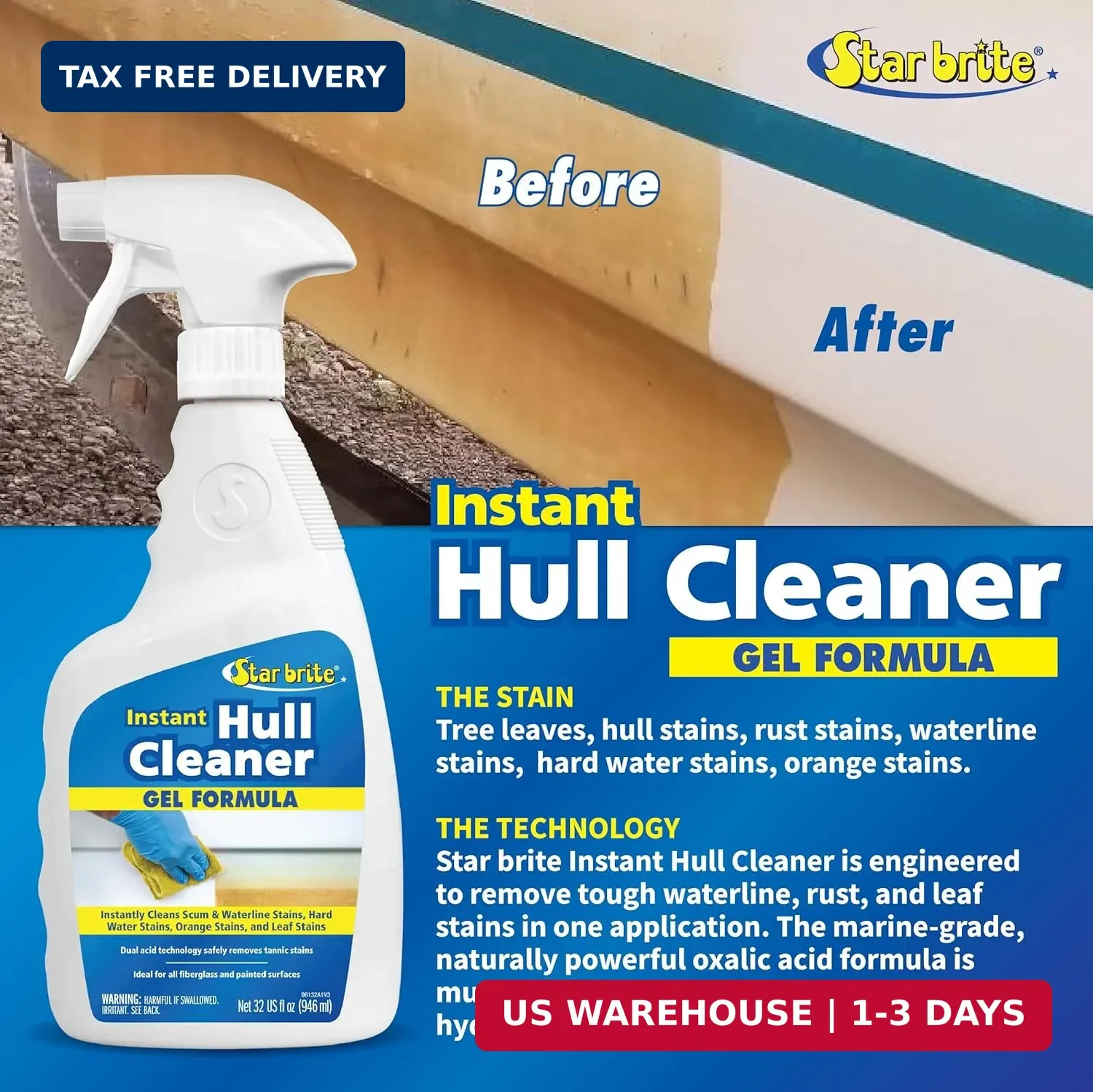 STAR BRITE Instant Hull Cleaner – 32 Oz Gel Spray – Easily Remove Stains, Scum L