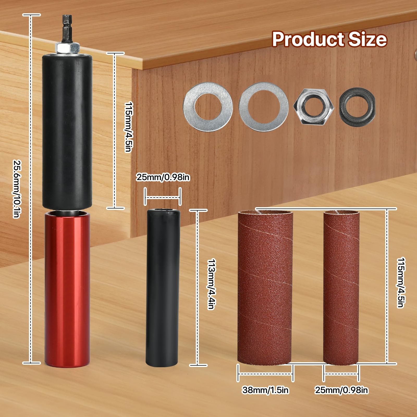 Hand-Held Sanding Drum for Drill – 4-1/2″ x 1-1/2″ and 4-1/2″ x 1″, Spindle S…