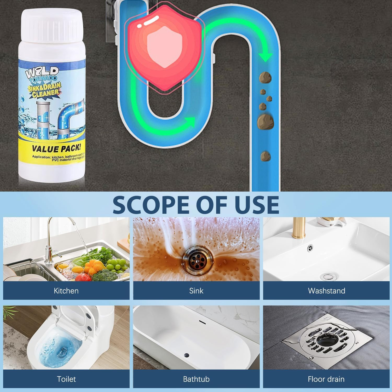 2Pc Wild Tornado Pipe Dredge,Powerful Sink Cleaner for Kitchen Toilet Pipeline