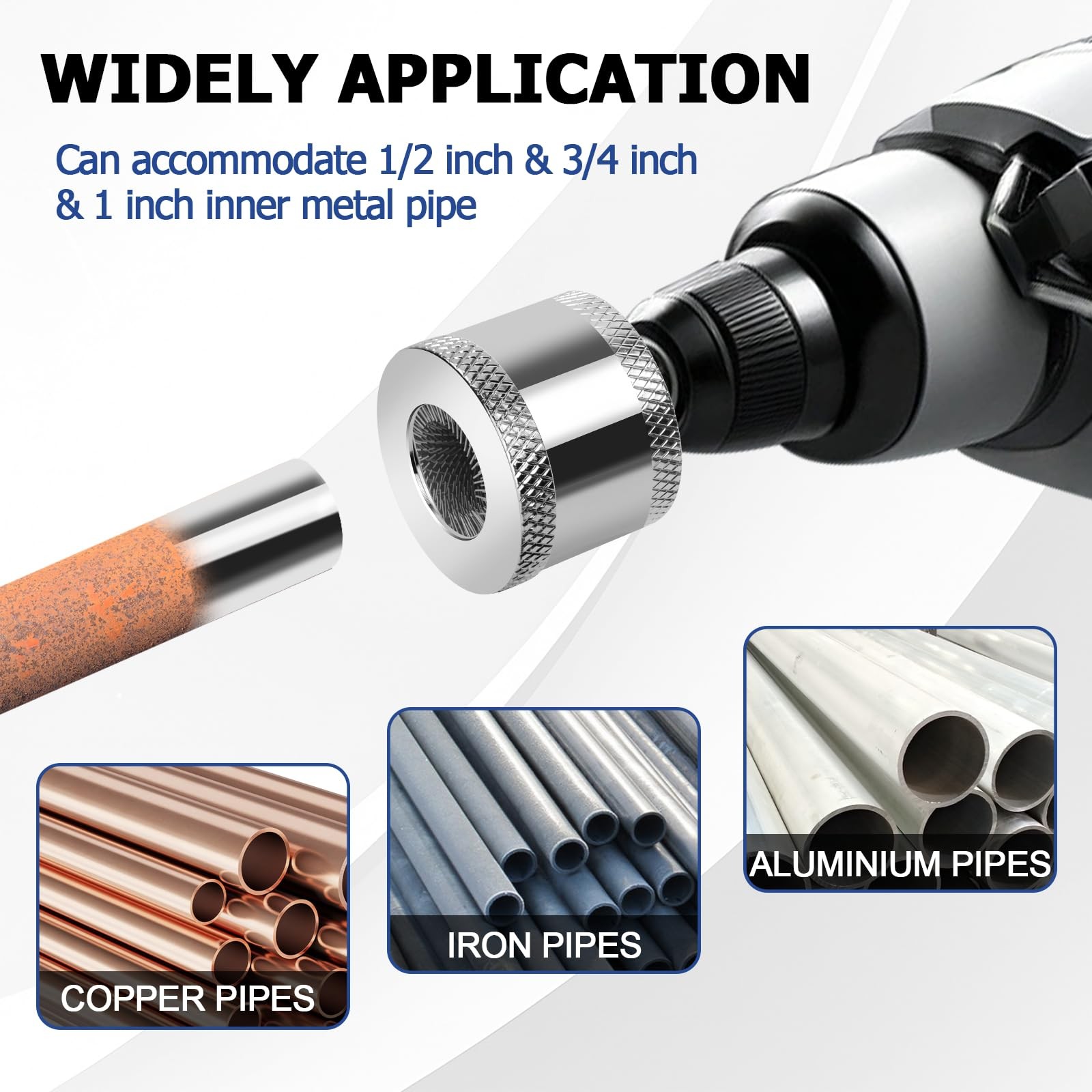 Metal Pipe Cleaner Set 1/2 3/4 1 Inch Drill Brush Replaceable Blades For Copper