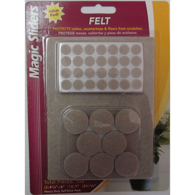 Magic Sliders Felt Self Adhesive Protective Pads Oatmeal Assorted 102pk (6-Pack)