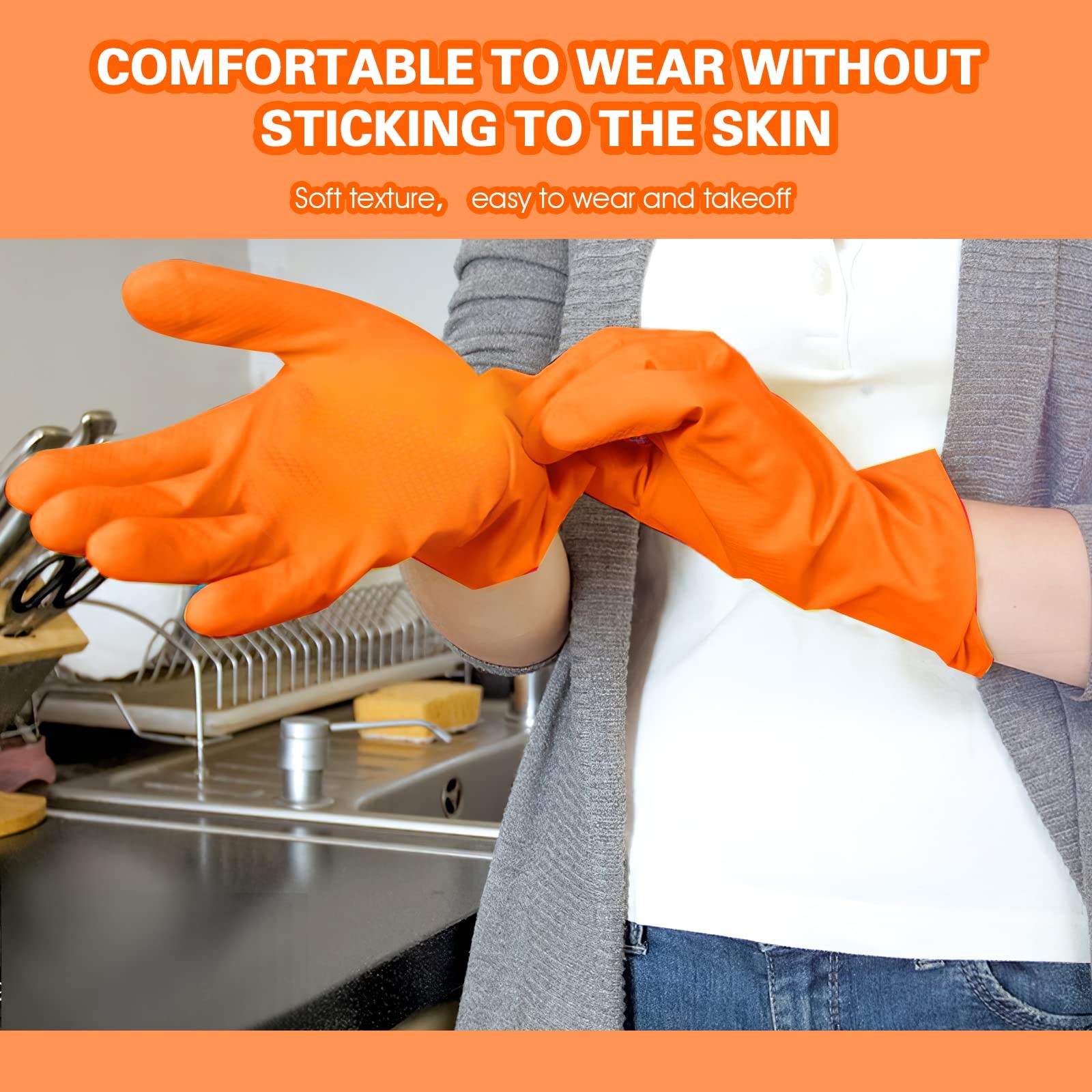 Sibba 1 Pairs Rubber Gloves Dishwashing Medium, Orange Regular Pattern
