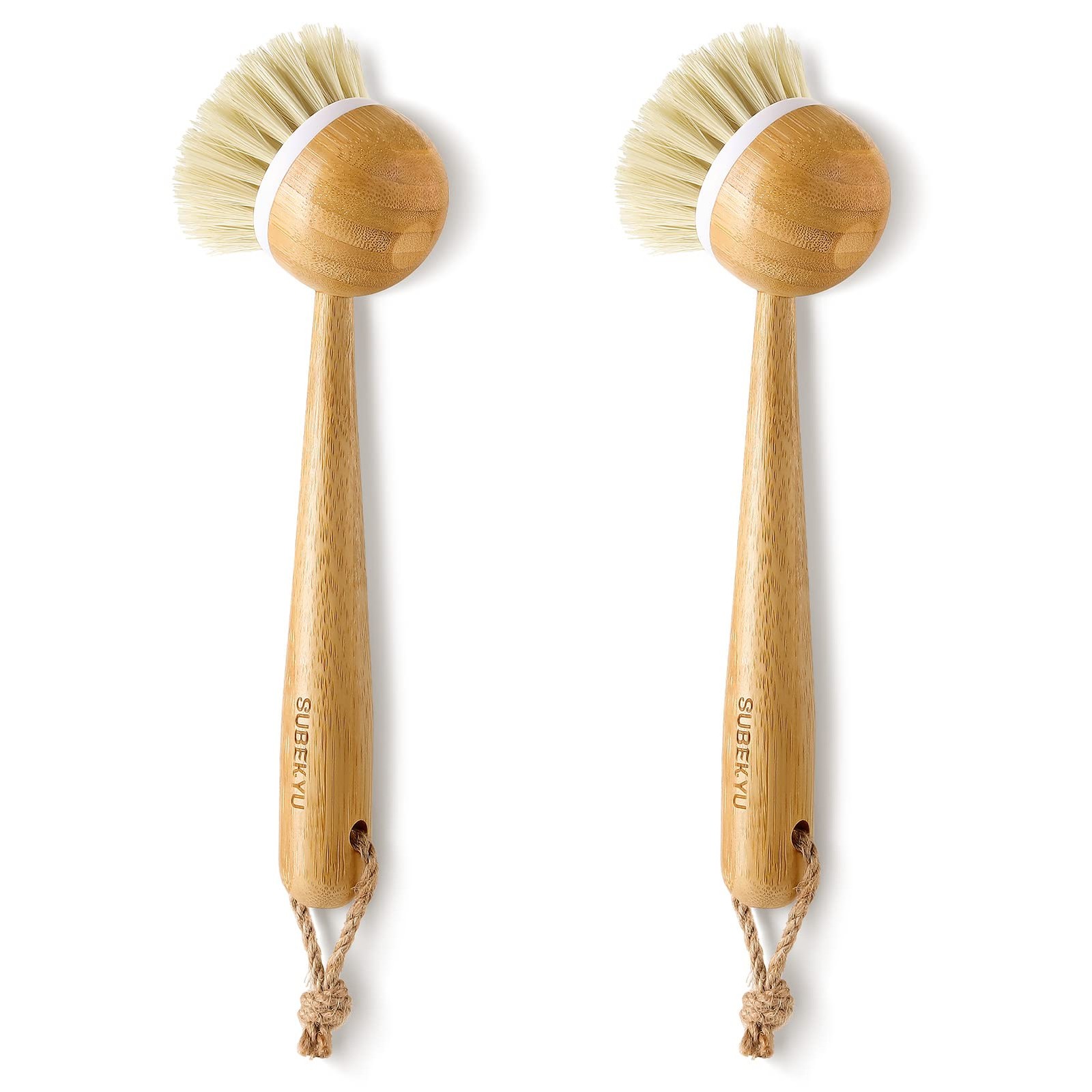 Dish Brush With Handle Natural Bamboo Dish Scrubber Brush Kitchen Dishwashing Br