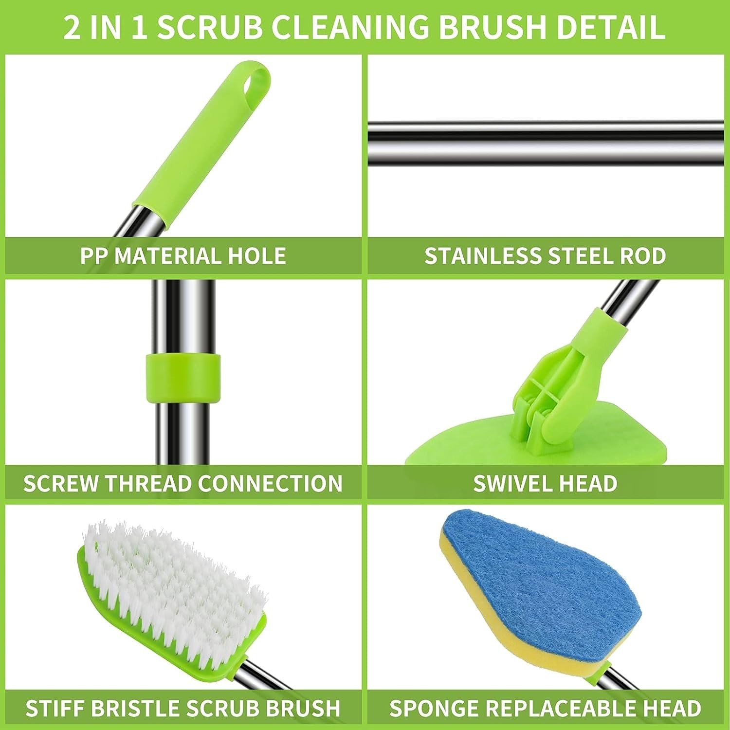 Scrub Cleaning Brush with Long Handle 35” – Extendable Floor Scrubber with 1…
