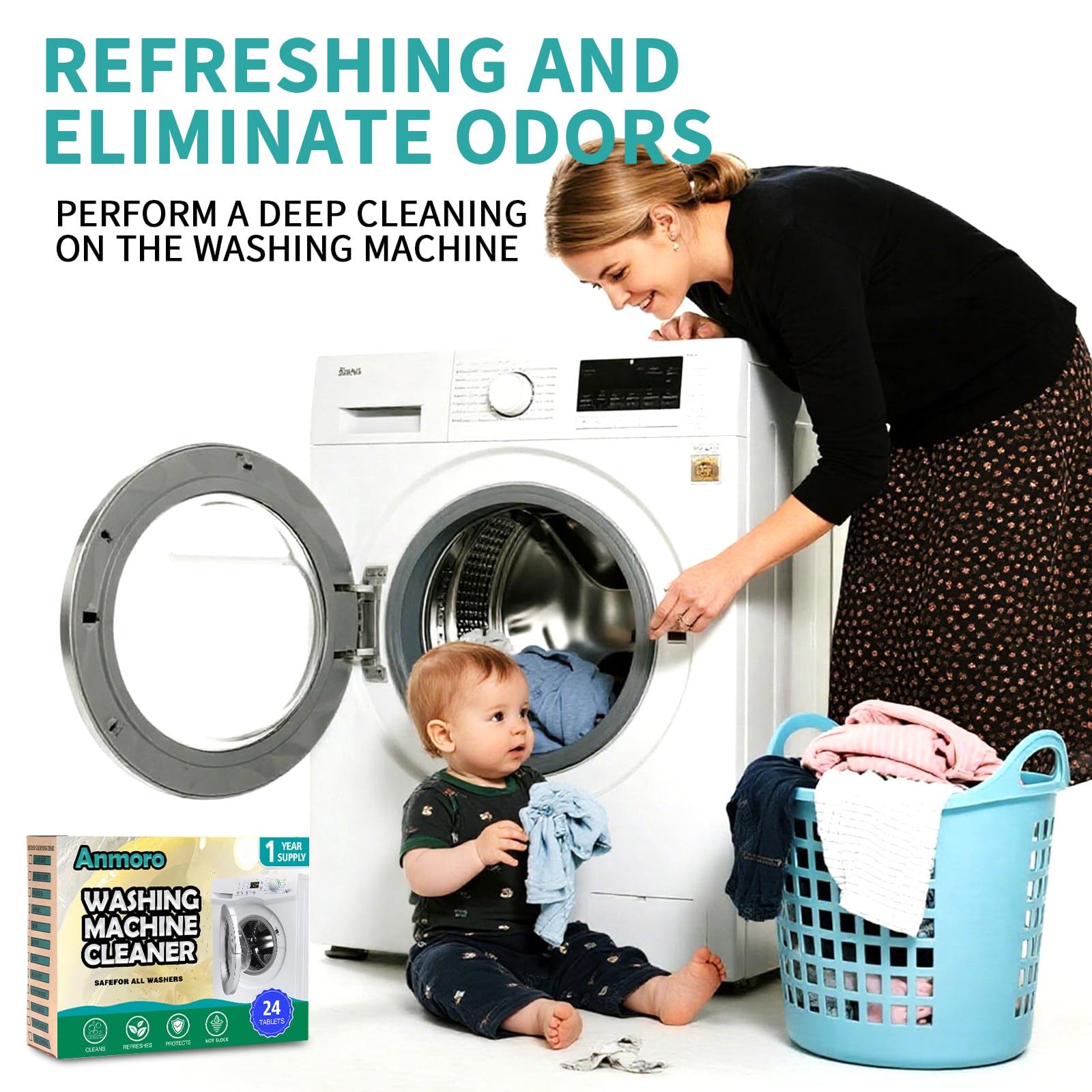 Washing Machine Cleaner ,24 Pack Deep Cleaning for HE,Front & Top Load Washer…