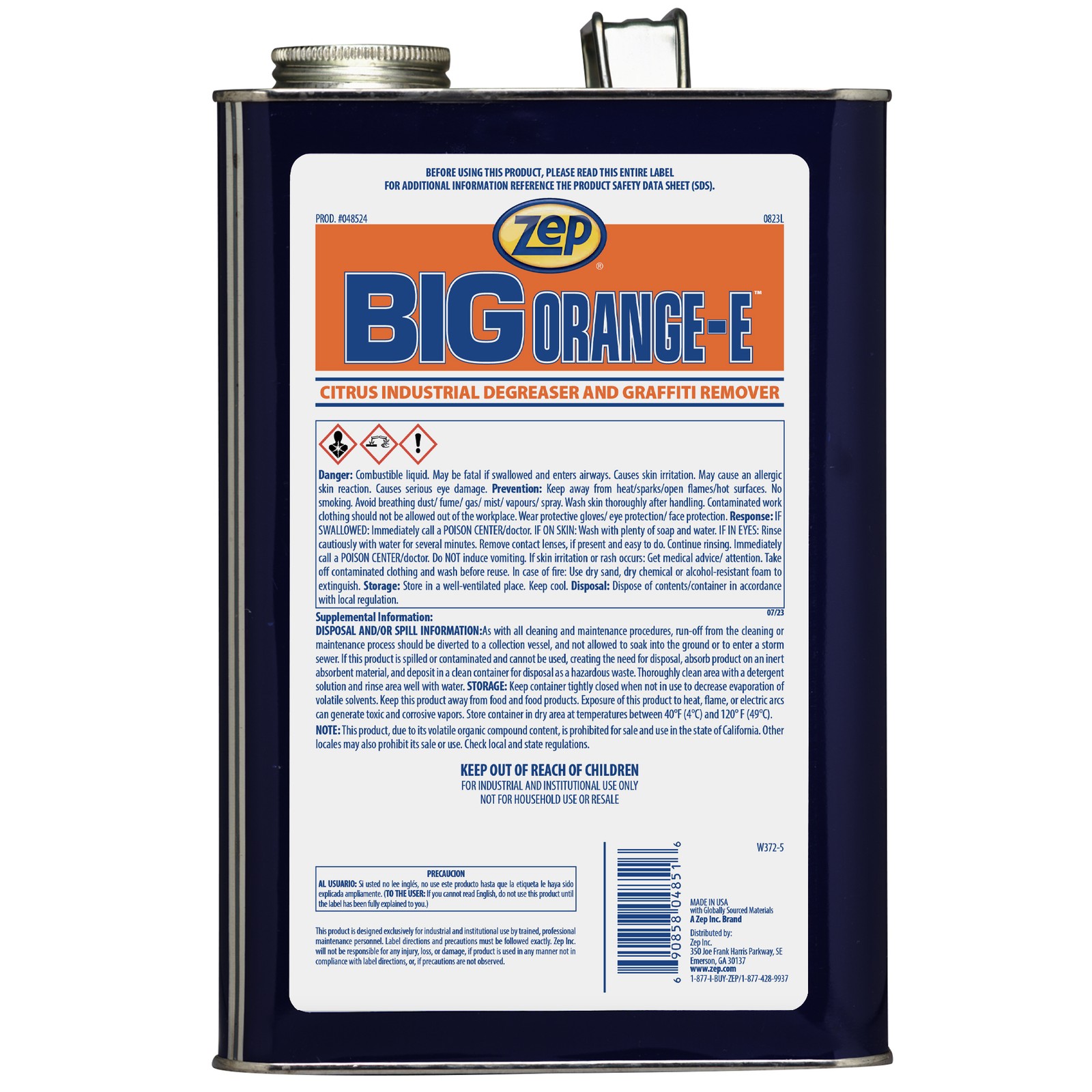 Zep Big Orange-E Heavy-Duty Citrus Degreaser Liquid – 1 Gallon (Case of 4) 48524