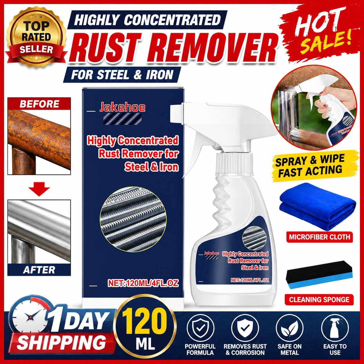 Rust Remover Spray Metal Cleaner Stainless Steel Rust Dissolver Heavy Duty 120ML
