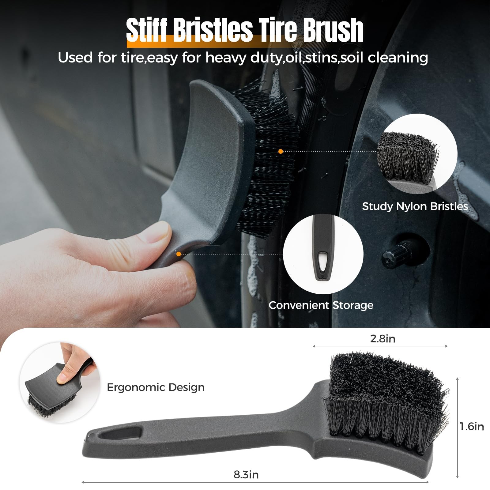 9Pcs Car Wheel Brush kit, Tire Brush, Microfiber Flat Wheel Cleaner Brush, So…