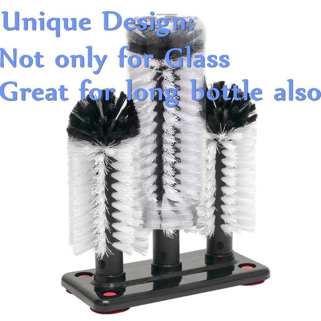 Water Bottle Cleaning Brush Glass Cup Washer with Suction Base 3 Head Bristle…