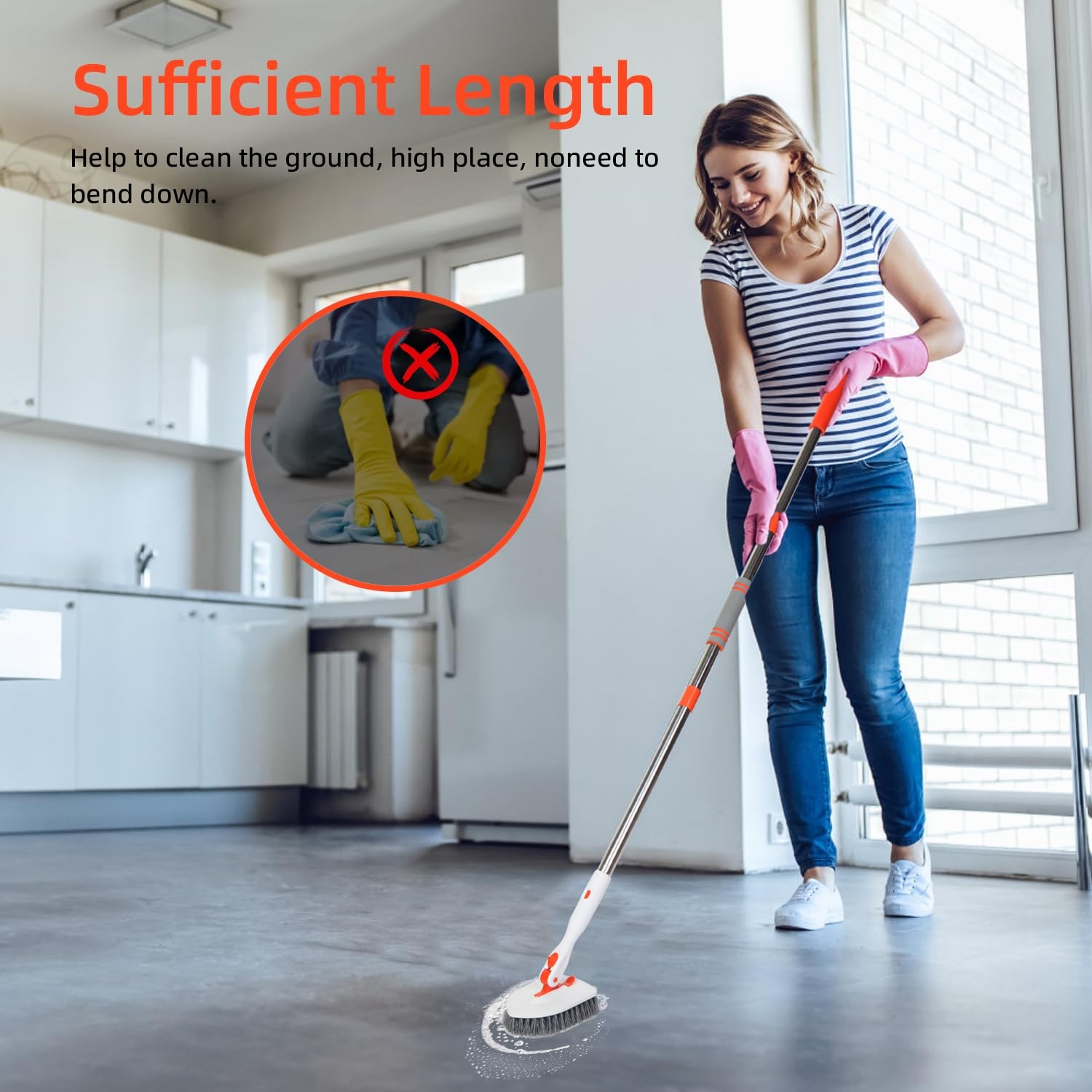 Floor Scrub Brush 3 in 1 Tub Tile Floor Scrubber Brush with 52 inch Long Hand…