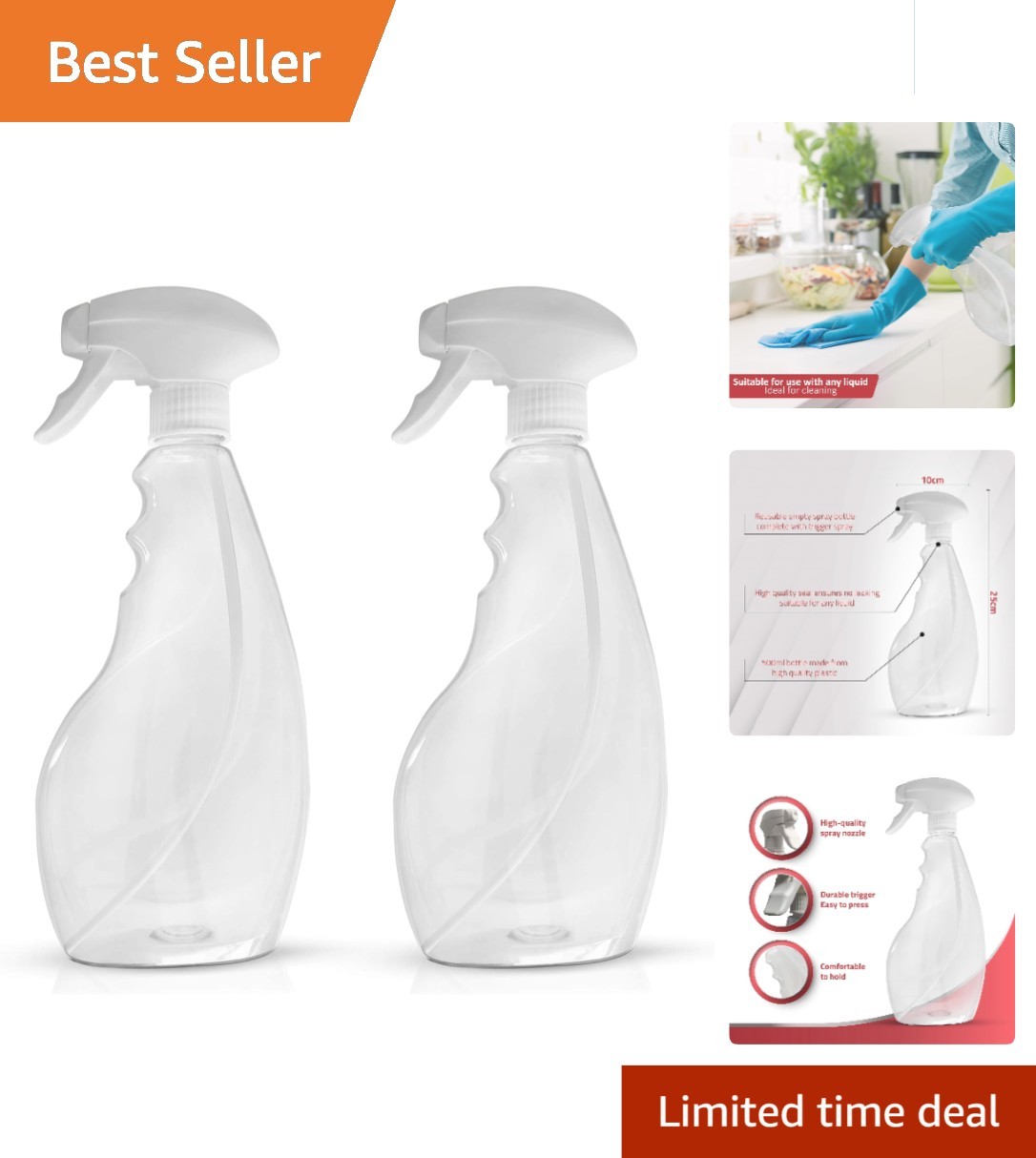2-Pack 17oz Refillable Spray Bottles – Leak-Proof for Cleaning & Gardening