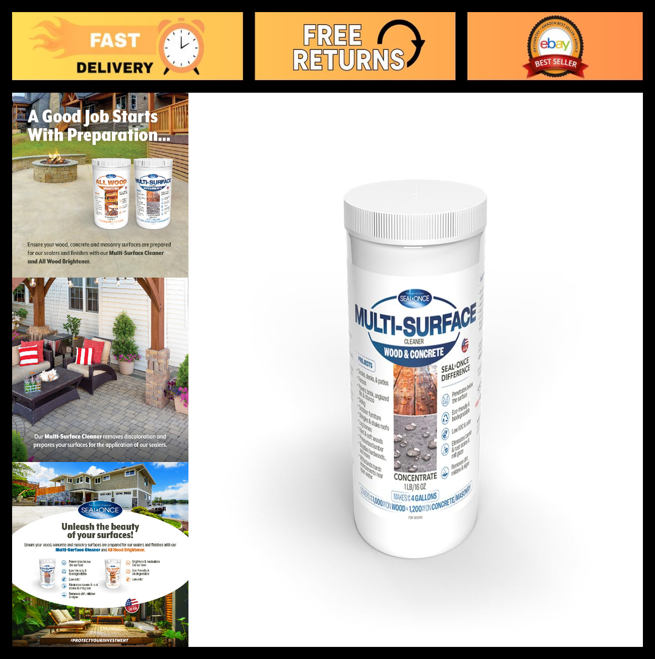 Multi-Surface Cleaner Concentrate for Wood & Concrete – 1 lb, Cleans & Enhances