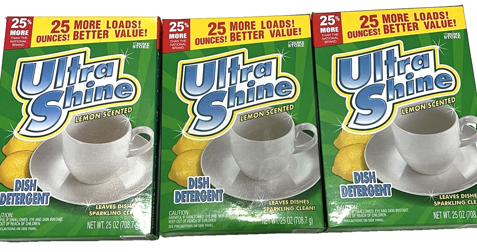 Lot (3) The Home Store Ultra Shine Lemon Scented Dish Detergent 25 oz FREE SHIP.