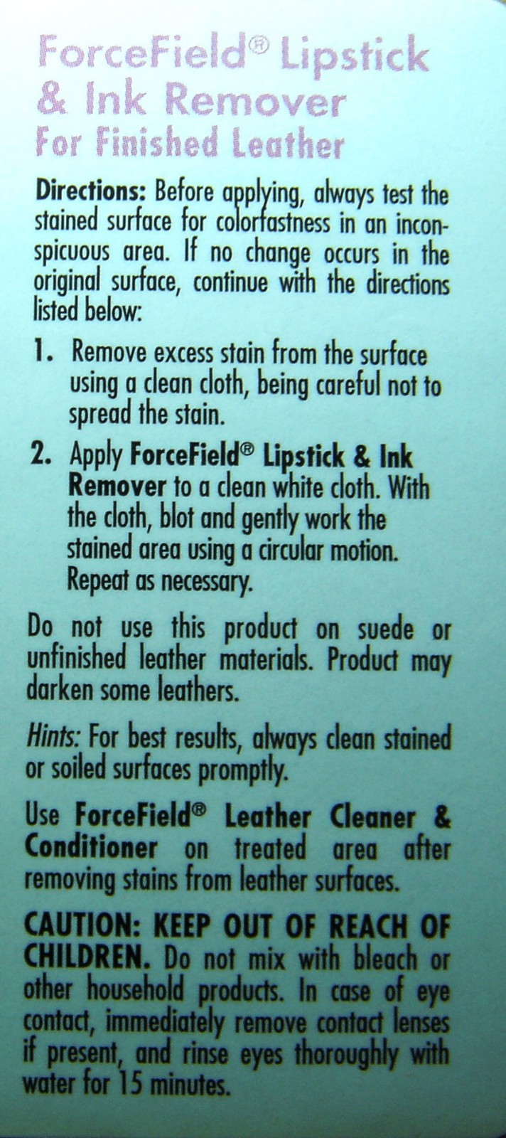 FORCEFIELD LIPSTICK & INK REMOVER FROM FINISHED LEATHER 4oz.FREE FAST SHIPPING