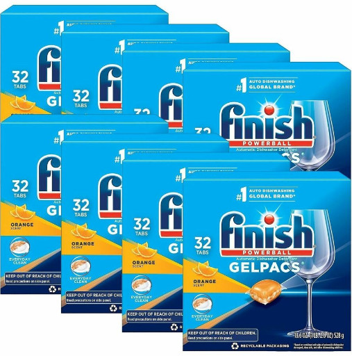 Finish 81053 All In 1 Dishwasher Gelpacs Orange Scent 32 Ct Box 8 Pack Case