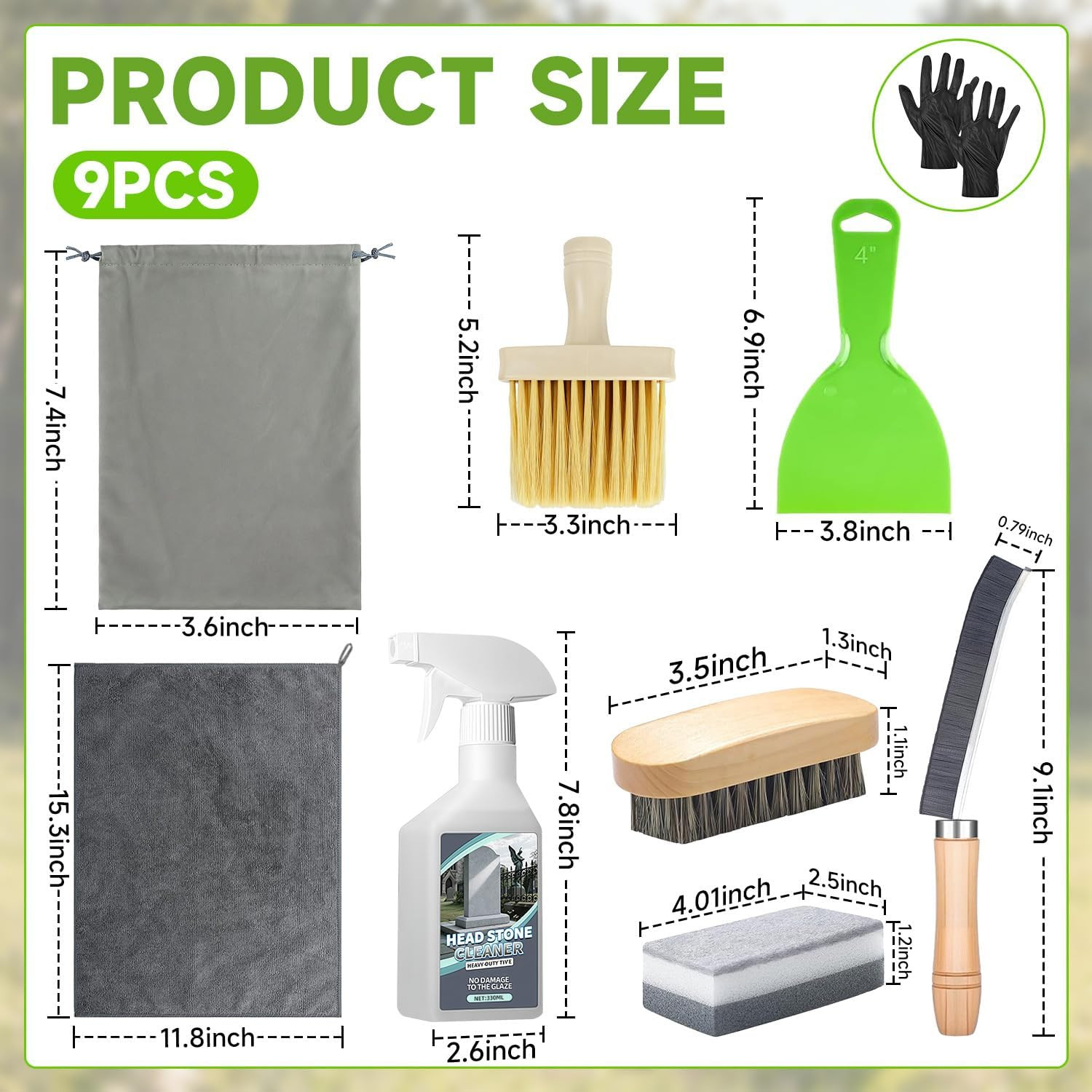 9 PCS Headstone Cleaner Gravestone Cleaning Kit for Granite and Stone Daily