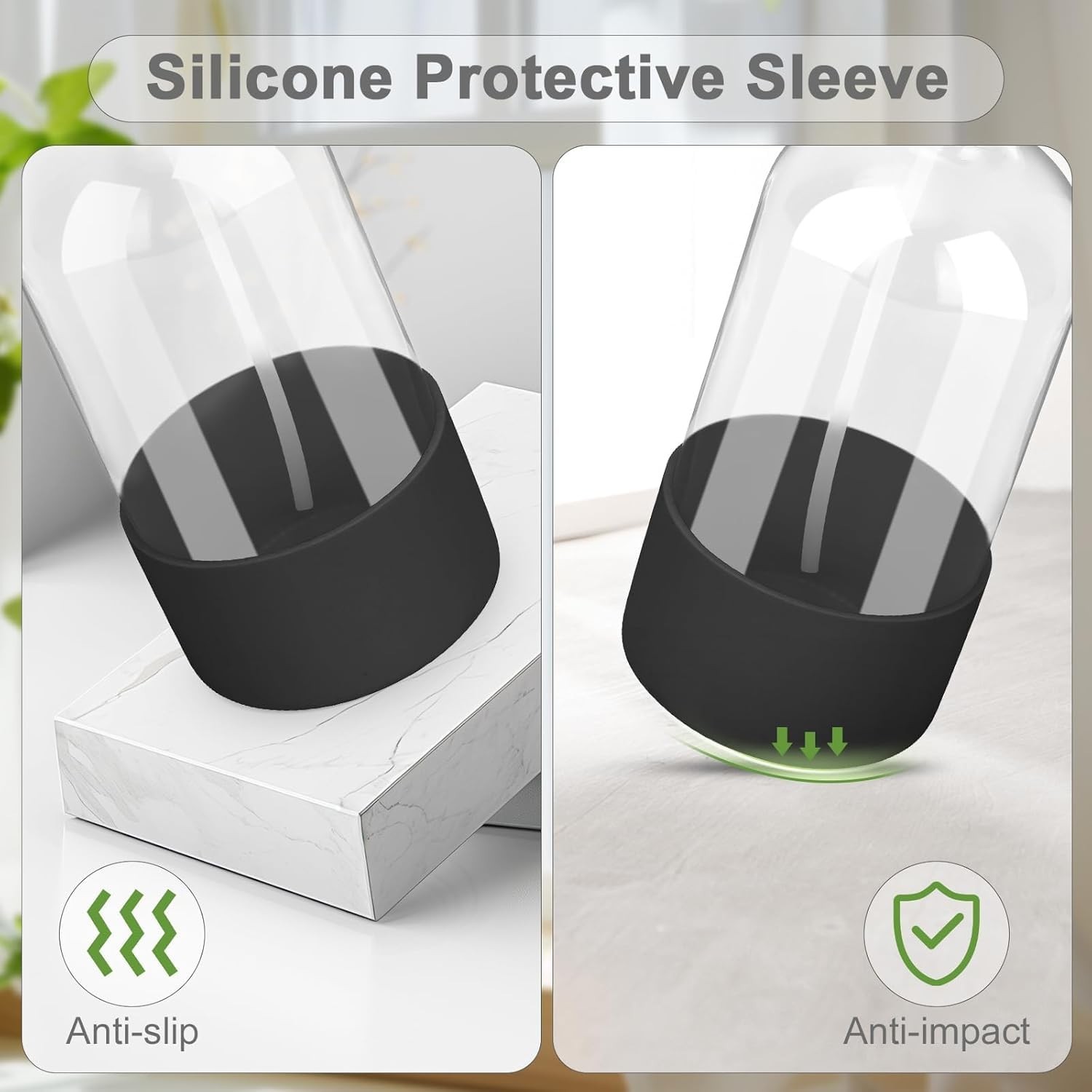 2 Pack 16 oz Glass Spray Bottles with Silicone Sleeve, Adjustable Nozzles for Ha