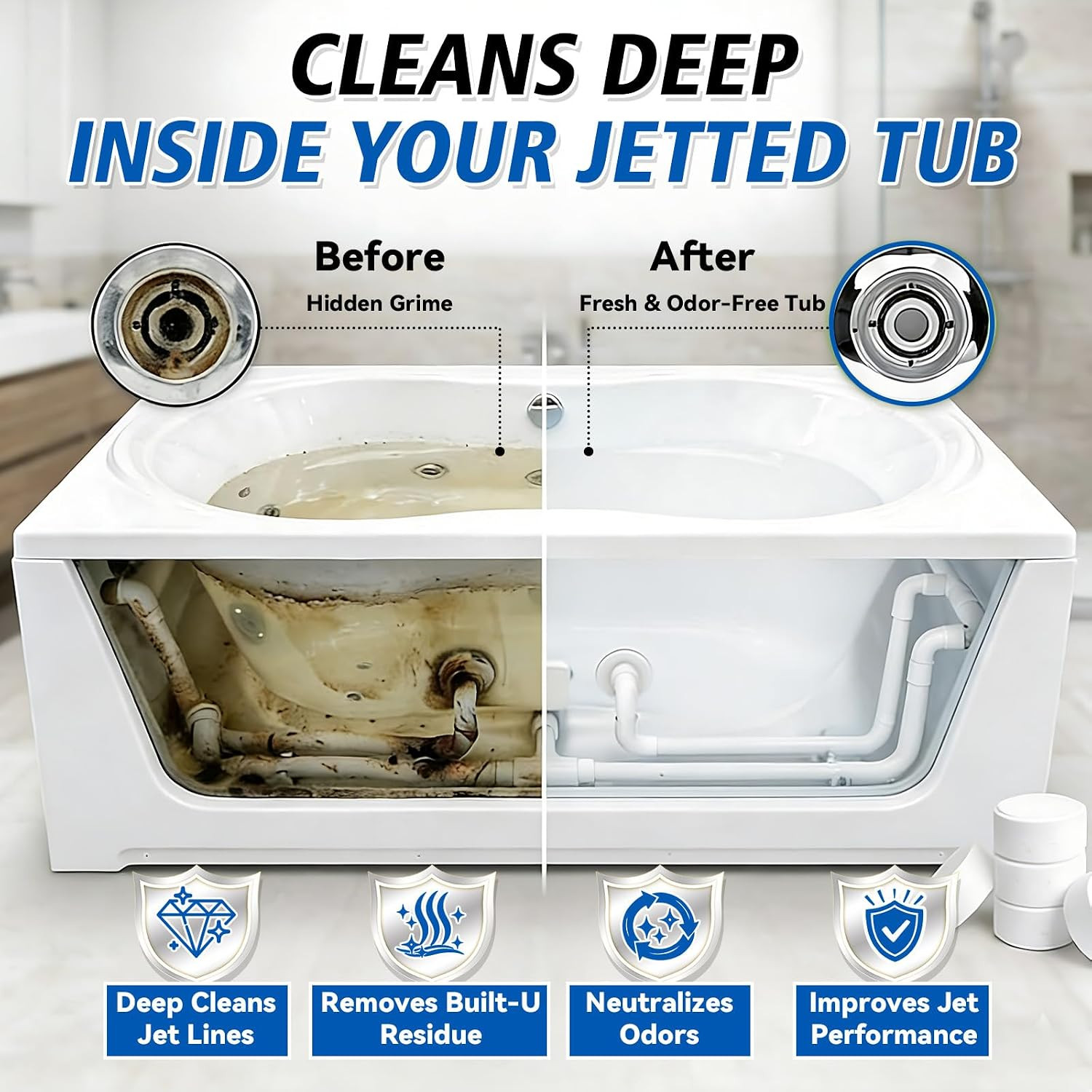 Jetted Tub Cleaner Bathtub Tabs, Bathtub Cleaner for Whirlpool, Spa Tubs & Hot T