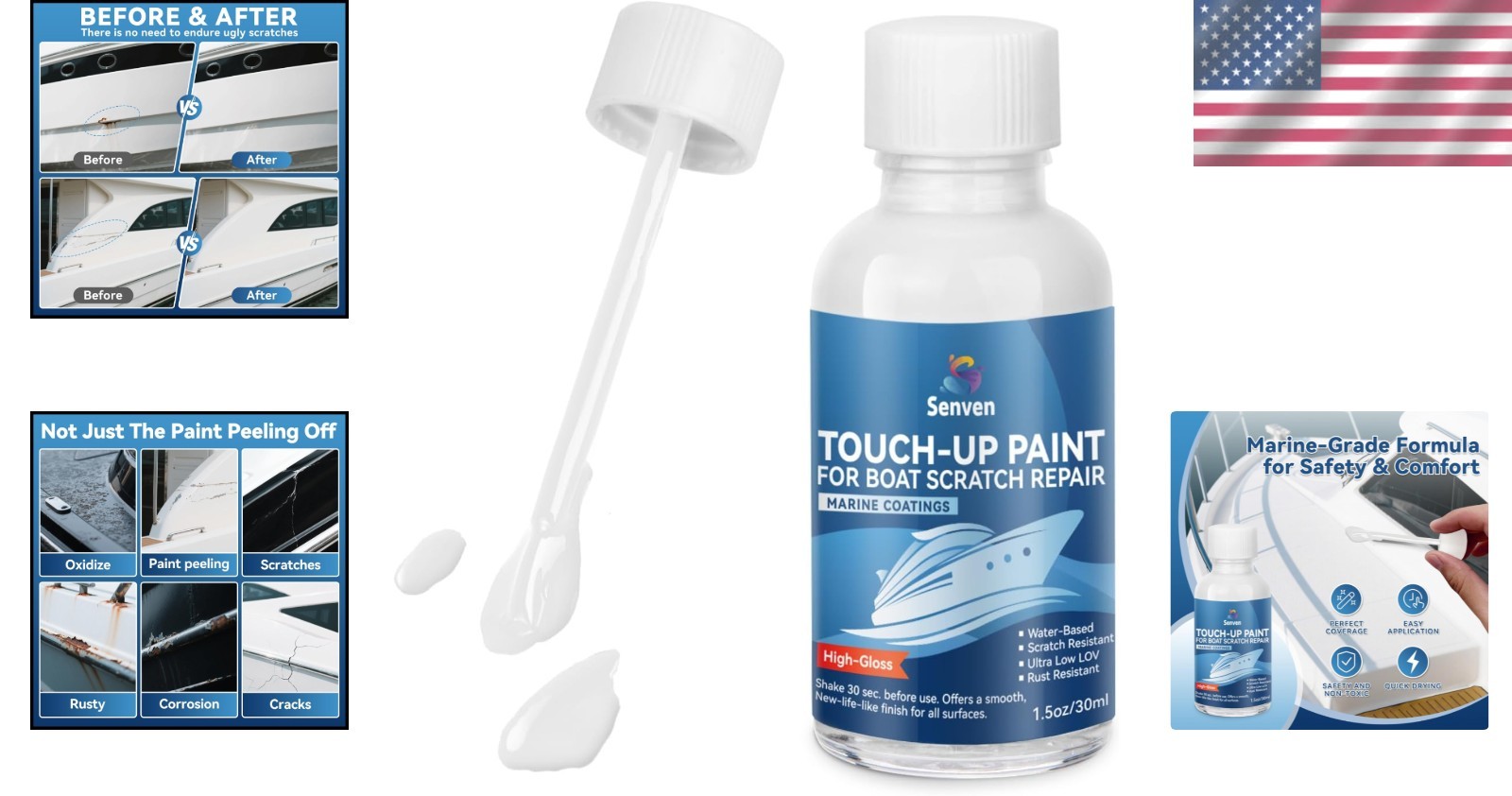 Marine Grade White Touch Up Paint – Waterproof & Low Odor Repair Solution 30ML