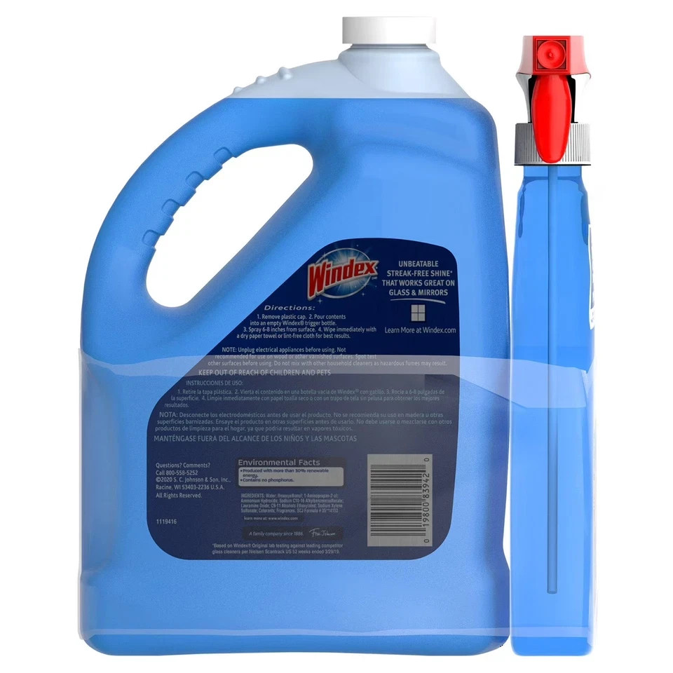Windex Original Glass Cleaner, 1 spray bottle + 128 fl. oz. Refill