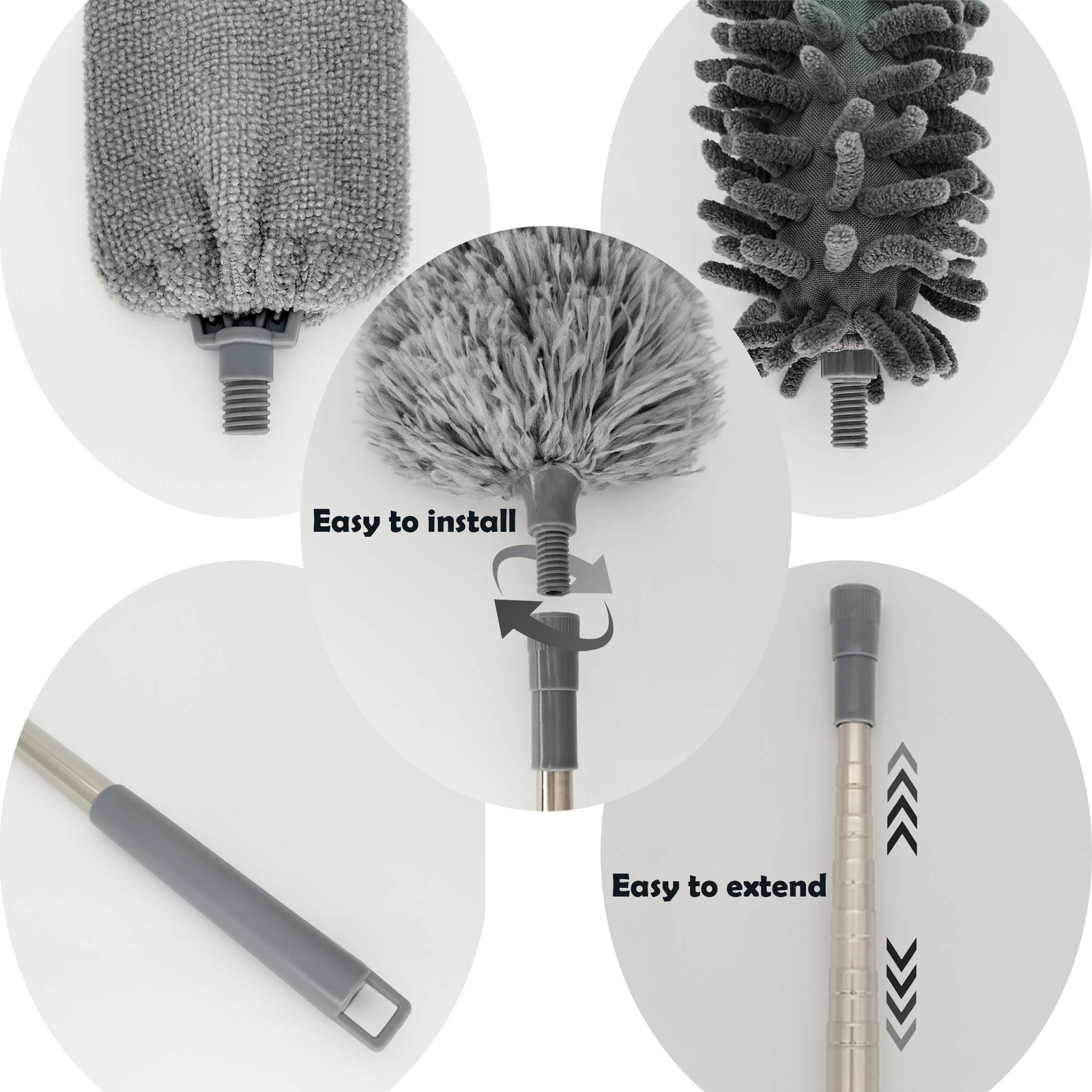 Microfiber Duster With Extension Pole 30100 Inches Set 3 Cleaning Head And 1 M