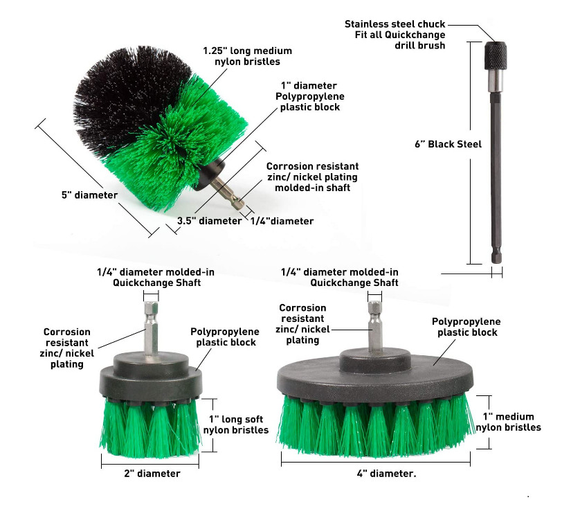 4 PACK Drill Brush SET for Cleaning Kitchen,Stoves,Cabinets Medium Duty GREEN