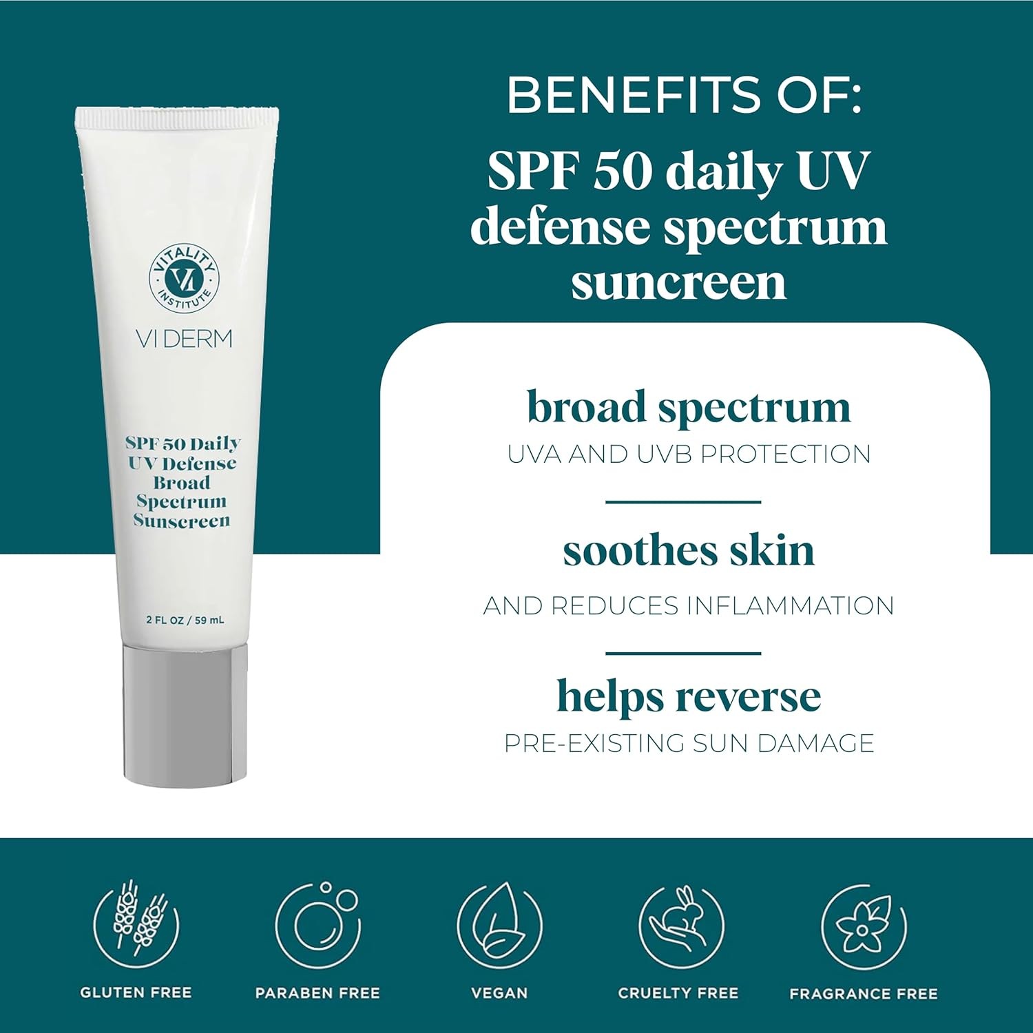 VI Derm SPF 50 Daily UV Defense Sunscreen – Broad Spectrum Sunblock for Face &