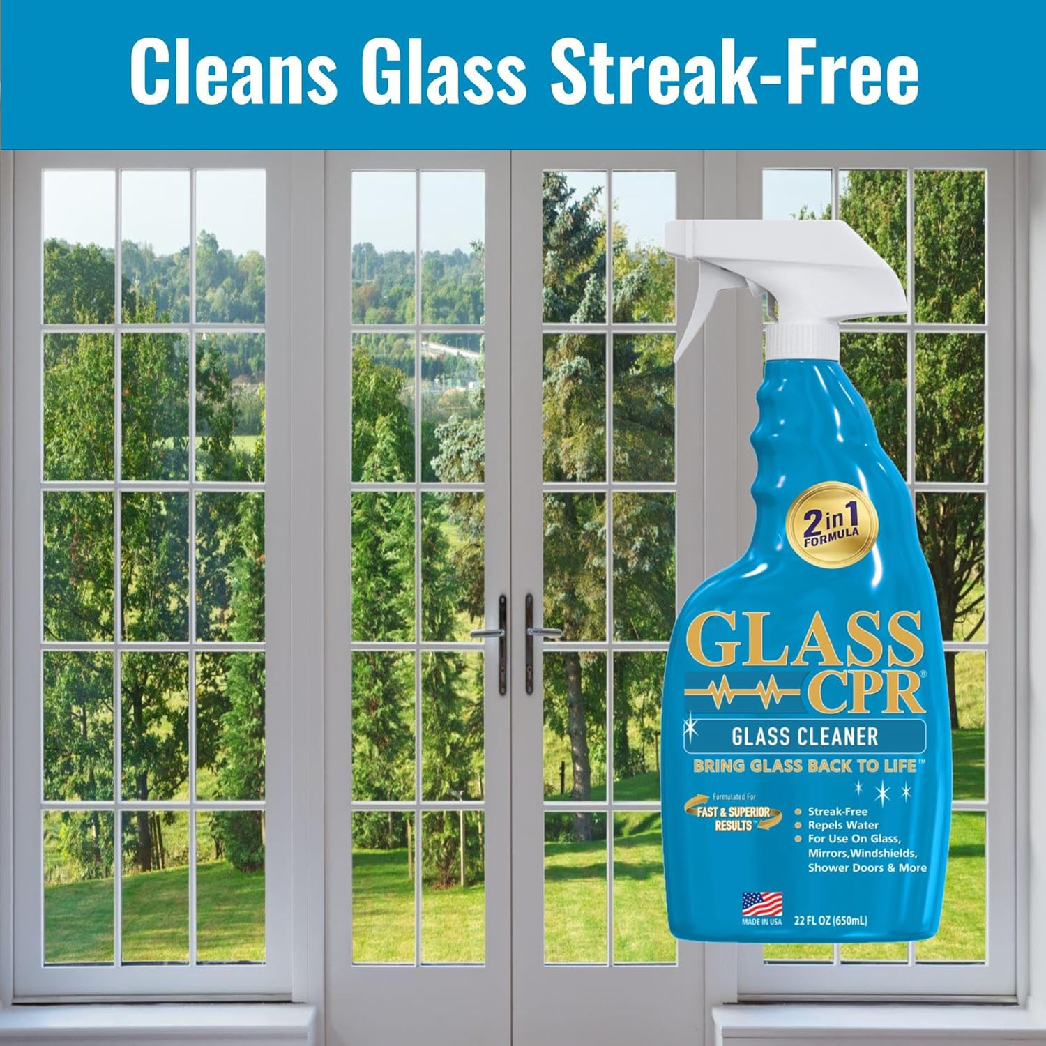 Glass CPR 2-In-1 Glass Cleaner and Water Repellent, 22 Oz Spray plus 2 Microfibe