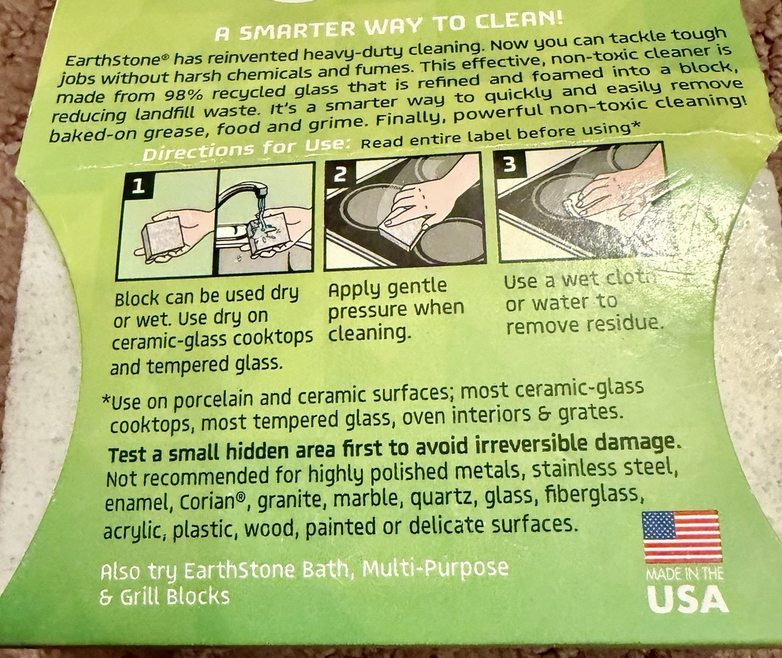 Earth Stone Non-Toxic Kitchen Cleaning Block, New Sealed, Made In USA