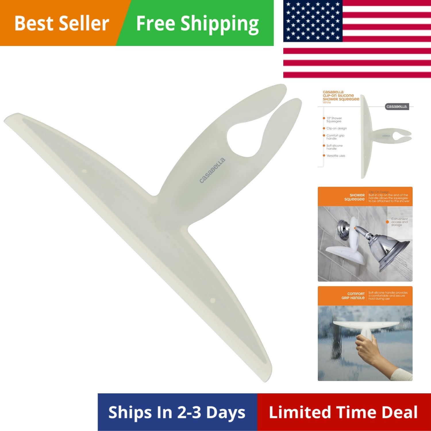 White 44037 Clip on Silicone Squeegee, 10-1/8″ x 1-1/4″ x 6-3/4″ h