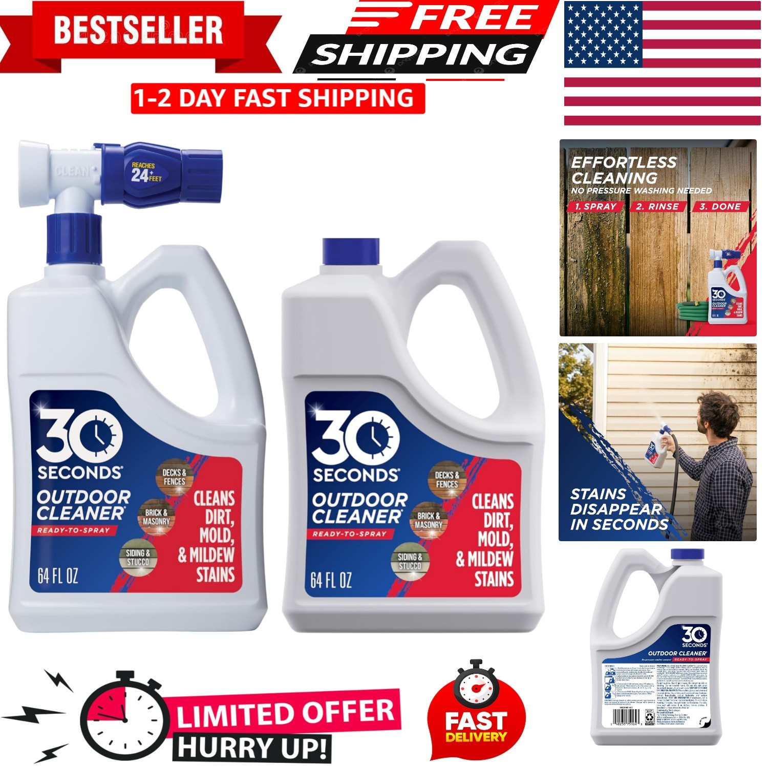 2-Pack Outdoor Cleaner – Effortless Algae, Mold Removal with Hose Sprayer
