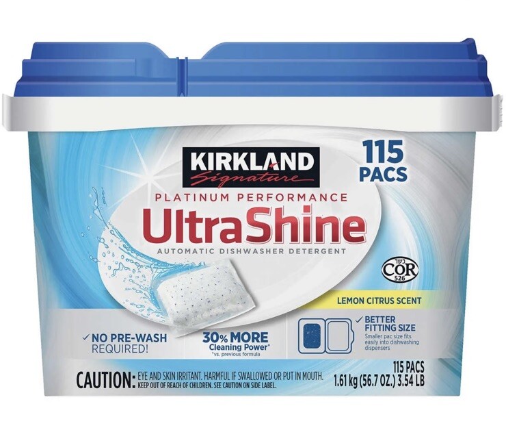Kırkland Ultrashine Dishwasher Detergant Lemon Scent 115 Ct Pacs