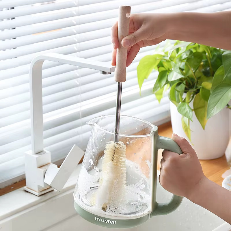 Kitchen Cleaning Tools Drink Bottles Glass Scrubbers Cleaning Brush Wooden Bottl
