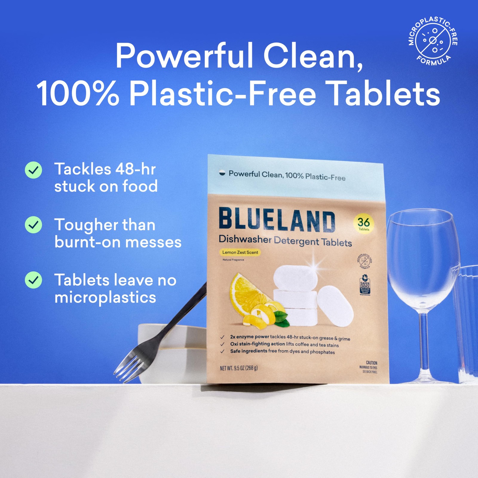 BLUELAND 100 Plastic-Free Dishwasher Detergent Tablets, 120 Count, Lemon Zest…