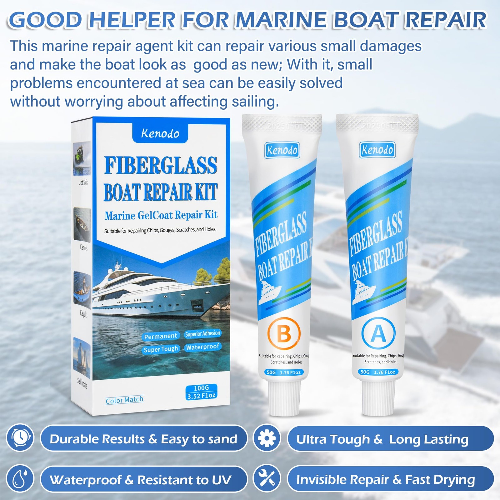 Marine Fiberglass Repair Kit for Boats, Gel Coat Kepair kit for Boats, Epoxy …