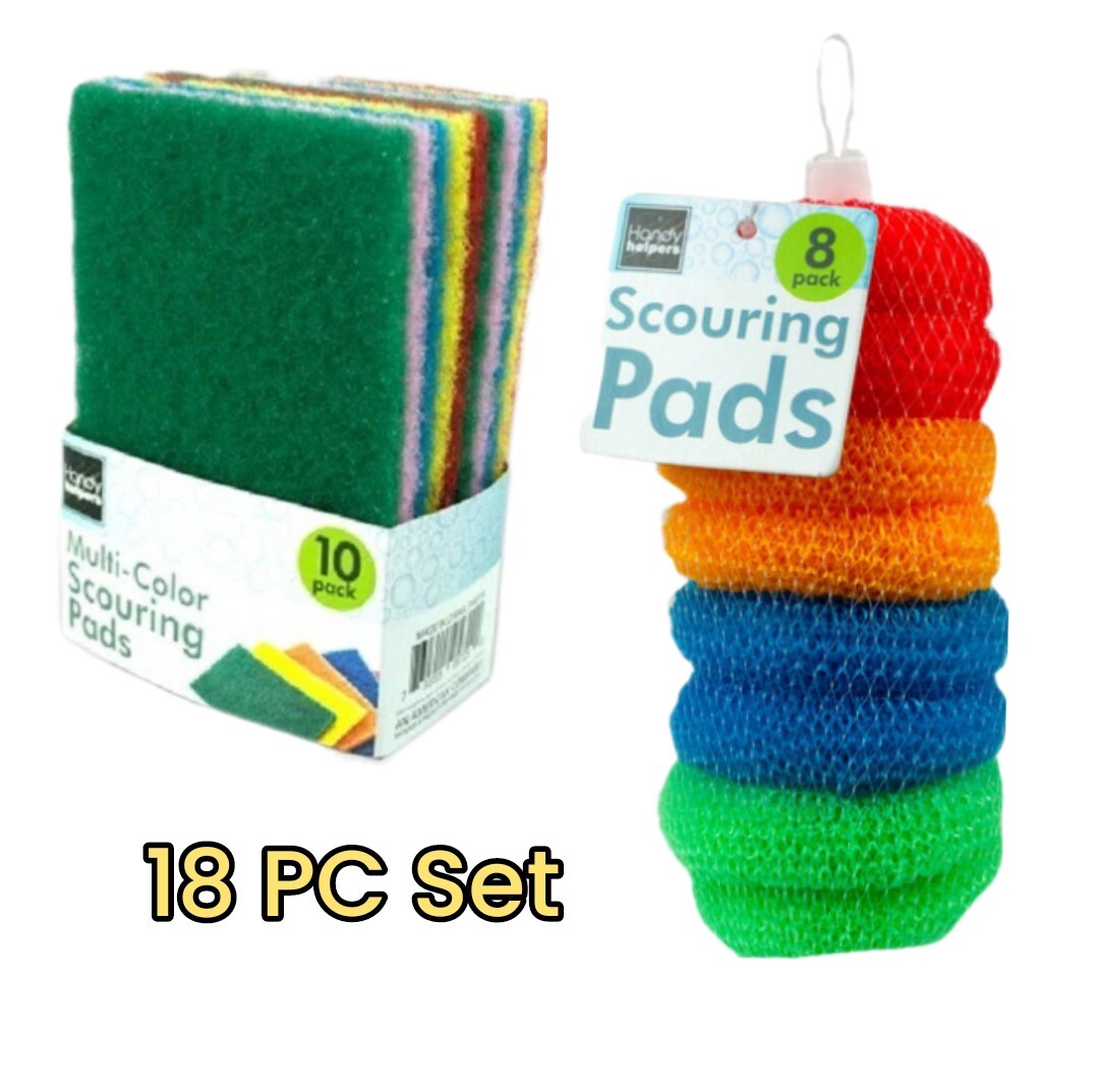 18pc Handy Helpers Multi-Colored Scouring Scrubbing Pads Set