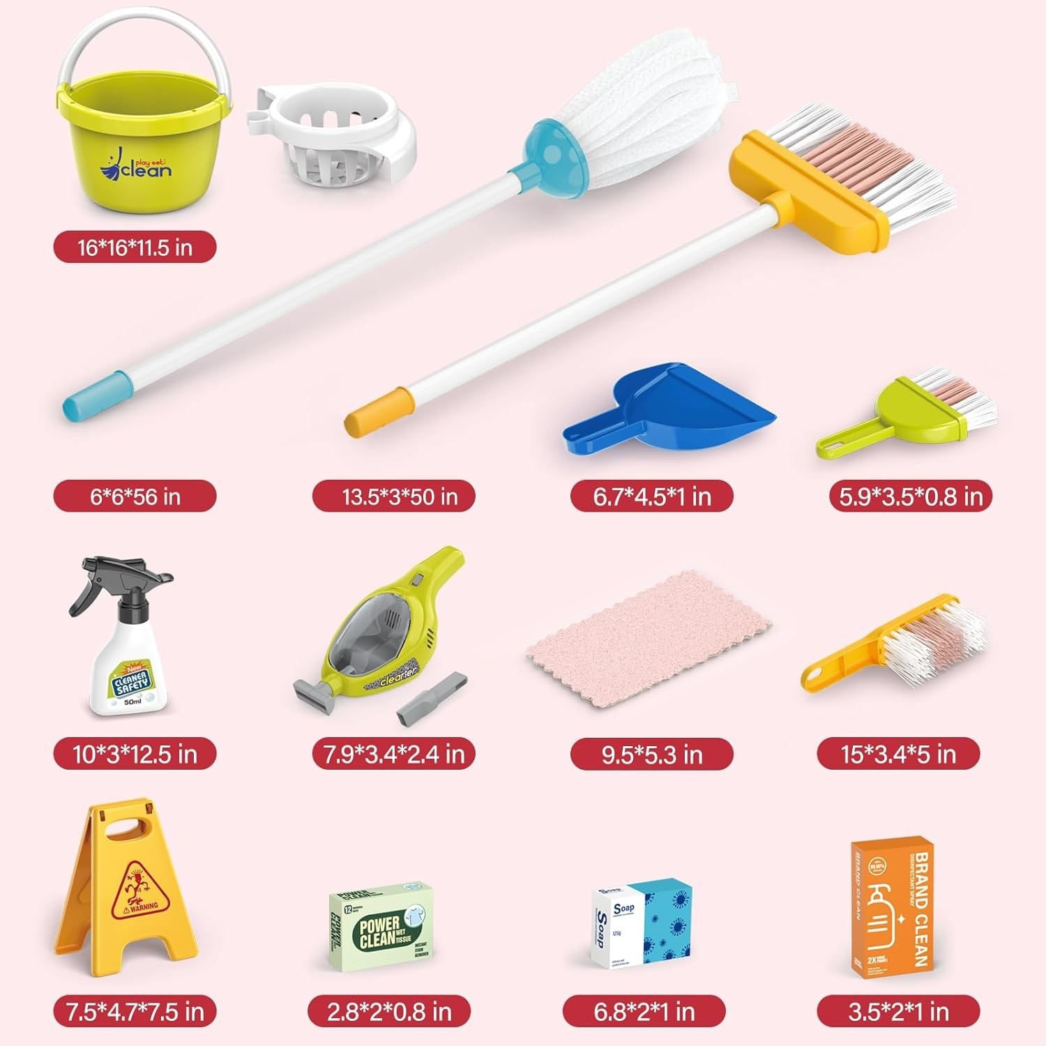Toddler Cleaning Toy Set Kids Pretend Play Educational Kit with 2-in-1 Toy