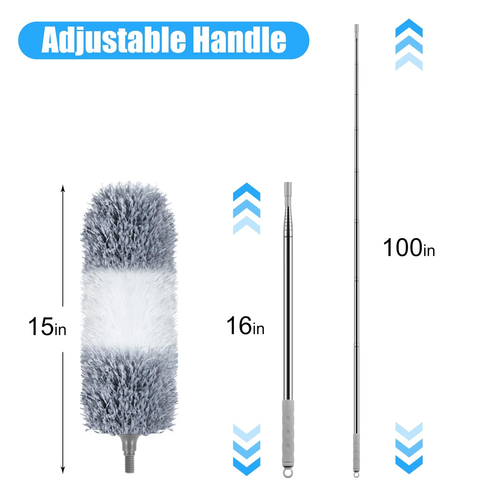 Microfiber Feather Duster, 110 Inch Extendable Telescoping Pole Duster with B…