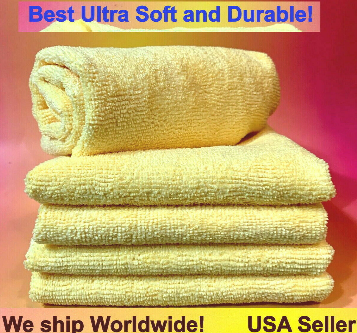 5 YELLOW MICROFIBER CLEANING WASH CLOTH TOWEL RAG 16″x16″ : KITCHEN BATH BAR CAR