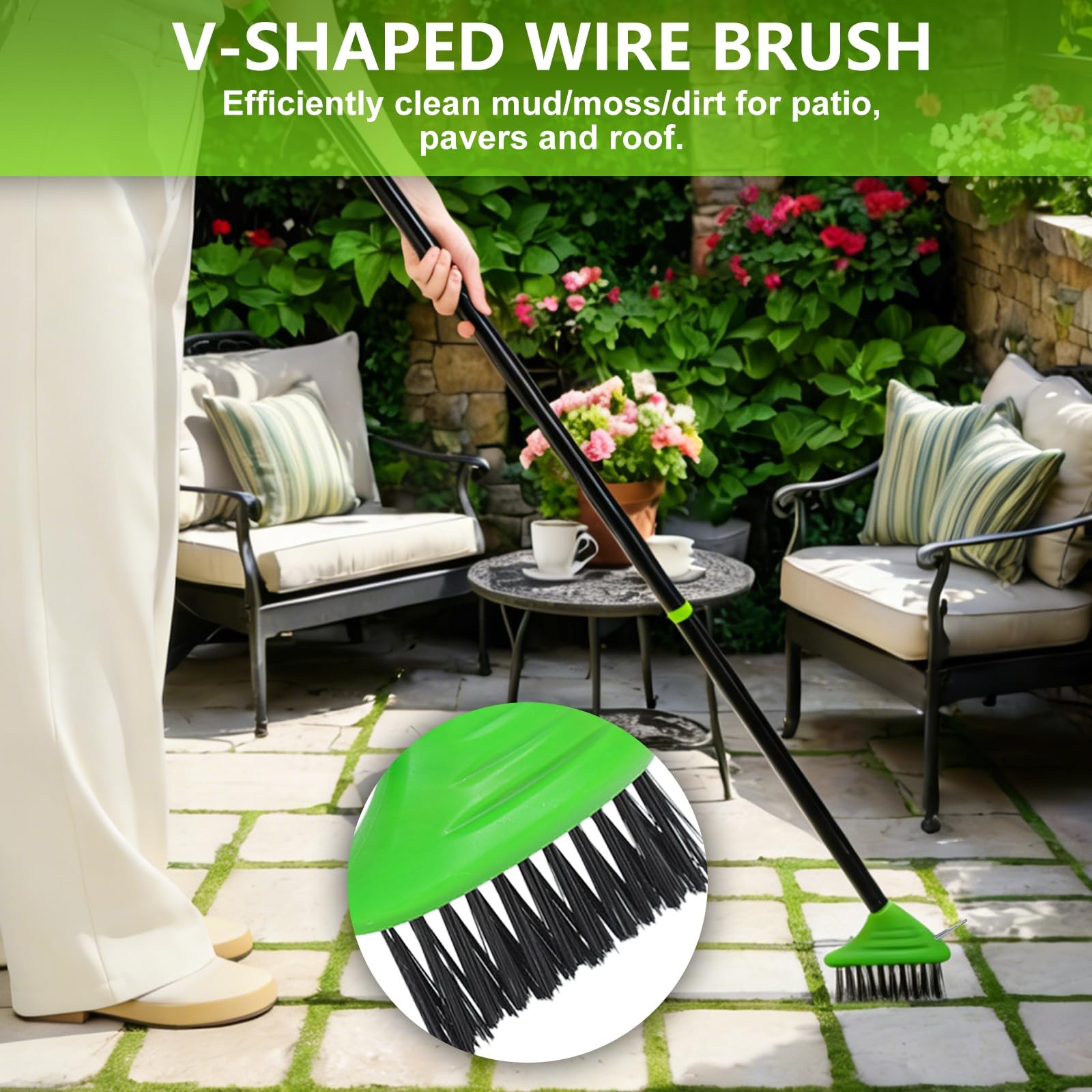 3in1 Crack Weeder Tool & Floor Scrubber Brush for Driveway, Patio, and Deck
