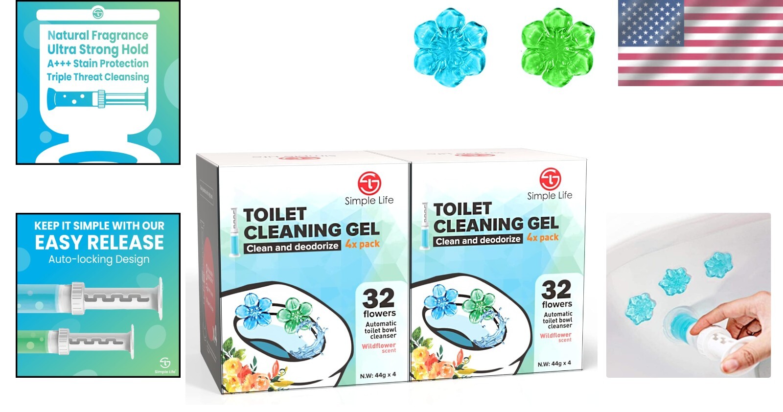 Fresh Flower Toilet Gel Stamps | Non-Toxic Cleaner with Ocean-Scented Freshness