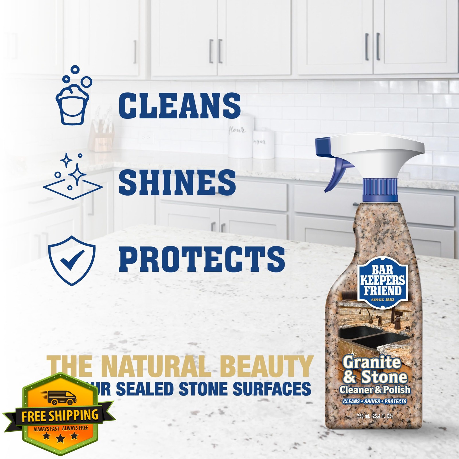 Bar Keepers Friend Granite and Stone Cleaner Polish 25.4oz + Cloth