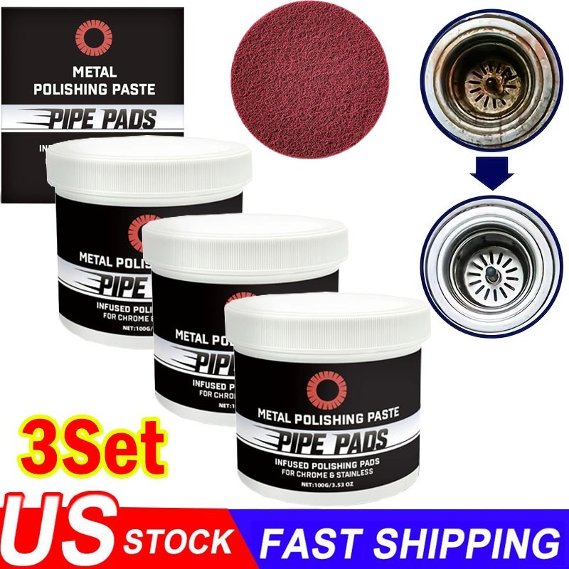3x Metal Polish Paste Protectant Scratch Remover Pipe Infused Polishing Pad