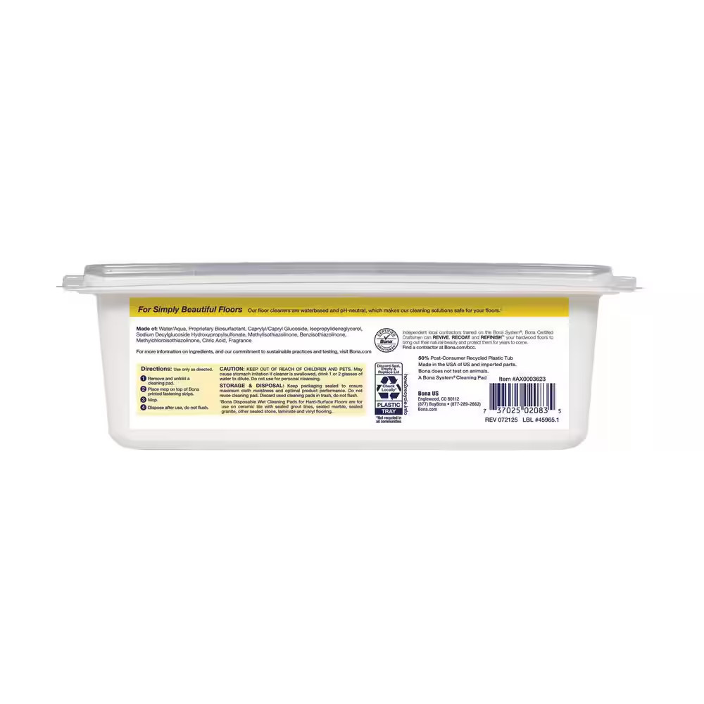 Hard-Surface Floor Wet Disposable Cleaning Pads, Lemon Mint Scent (12 Count) (2-